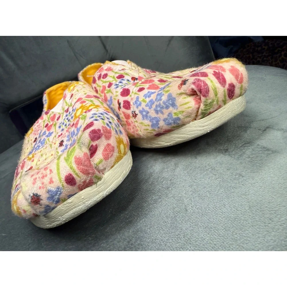 TOMS Alpargata Floral Ladybug Print Quilted Canvas Slip On‎ Shoes Womens 9 Pink